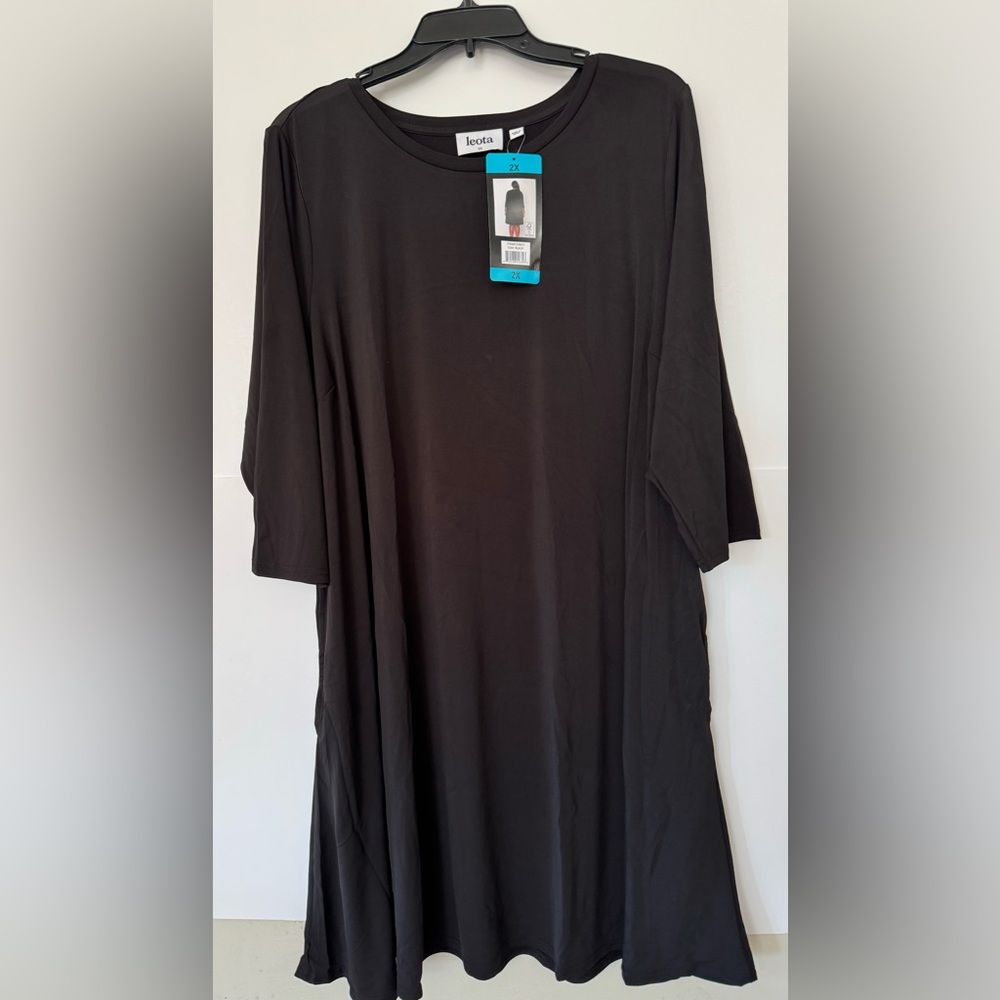 Leota Women's Quarter Sleeve Swing Mini Dress, Black, Plus Sizes NWT